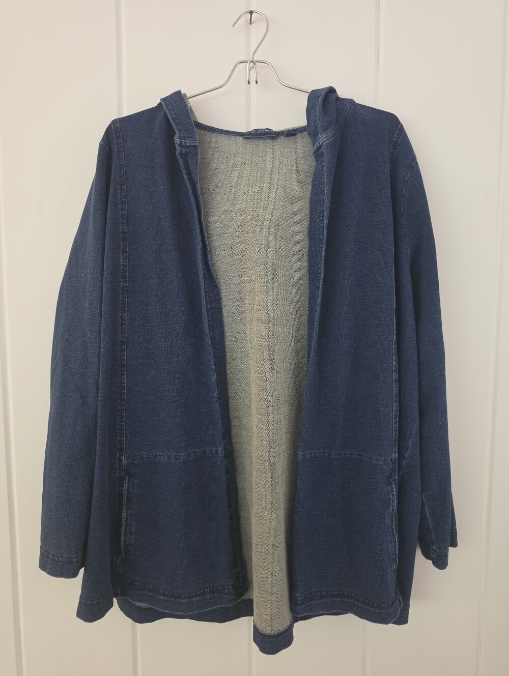 J.Jill Pure Jill Indigo Denim Color Hooded Jacket PETITE XL.  2 side pockets